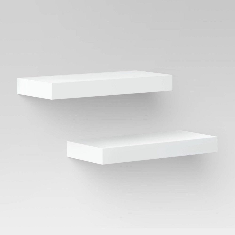 16" Wood Ledge Wall Shelf 2 Pack White Threshold Floating Display Shelves